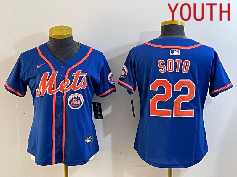 Youth New York Mets #22 Soto Blue Game 2024 Nike MLB Jersey style 5